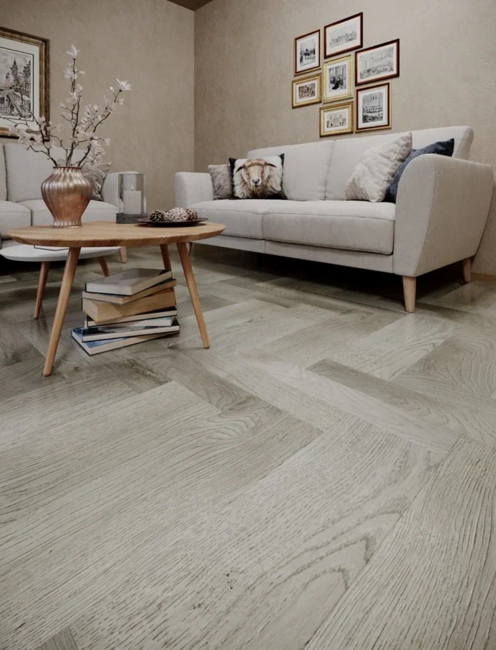 Ламинат CBM Mosaik Дуб Тиса 305-3 венгерская елка 600×100×10 (2,52 м2) фото в интерьере